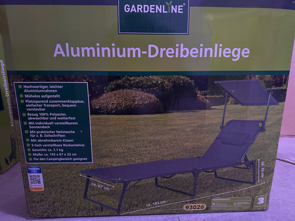 2 x Sonnenliegen Gardenline Aluminium-Dreibeinliege mit Auflagen